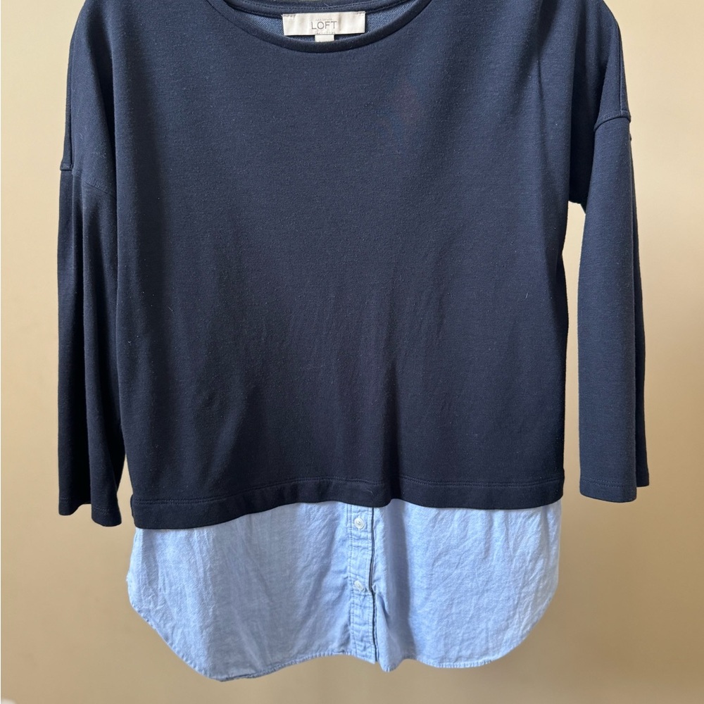 LOFT Kids Black and Light Blue Layered Button Down Shirt